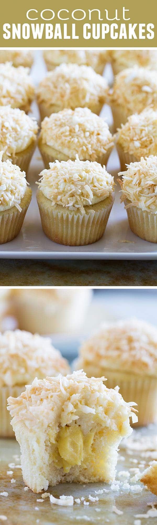 True coconut lovers will appreciate these Coconut Snowball Cupcakes! Coconut cupcakes are filled with a coconut pastry cream and then frosted with a coconut buttercream. Top them off with toasted coconut for the ultimate coconut treat!