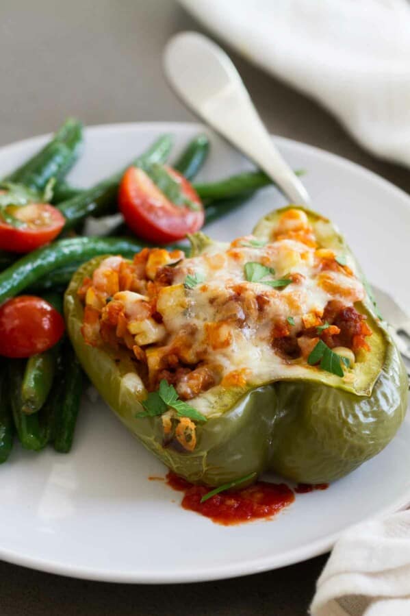 Stuffed pepper with sausage and vegetables