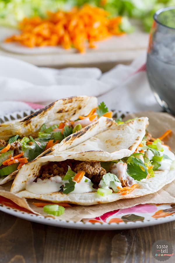 Buffalo sauce isn’t just for wings!  This Buffalo Beef Taco recipe is a simple weeknight dinner idea, filled with a punch of buffalo flavor.