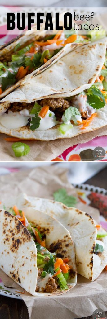 Buffalo sauce isn’t just for wings!  This Buffalo Beef Taco recipe is a simple weeknight dinner idea, filled with a punch of buffalo flavor.