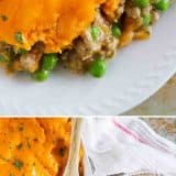 Ground turkey is combined with vegetables and an easy gravy, then topped with cheesy mashed sweet potatoes in this Turkey Sweet Potato Shepherd’s Pie. A great change up from the original!