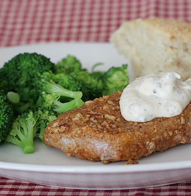 Pecan Crusted Pork Chops with Creamy Mustard Sauce | www.tasteandtellblog.com