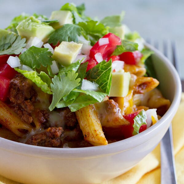 Bring some pasta into the mix next Taco Tuesday with this Taco Pasta Toss that has all of the flavors of tacos in a family friendly pasta dish.