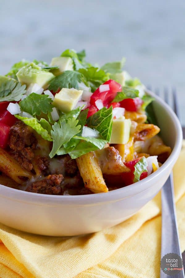 Bring some pasta into the mix next Taco Tuesday with this Taco Pasta Toss that has all of the flavors of tacos in a family friendly pasta dish.