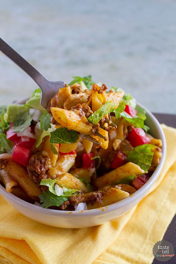 Bring some pasta into the mix next Taco Tuesday with this Taco Pasta Toss that has all of the flavors of tacos in a family friendly pasta dish.