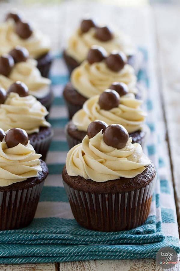 Chocolate Malt Cupcakes with Vanilla Malt Buttercream - rich chocolate cupcakes with a hint of malt are topped with a fluffy buttercream infused with even more malt flavor.