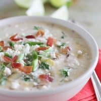 Fresh corn is scraped from the cob and added to this creamy Chipotle Corn Chowder recipe with an added kick of flavor from chipotle chiles.
