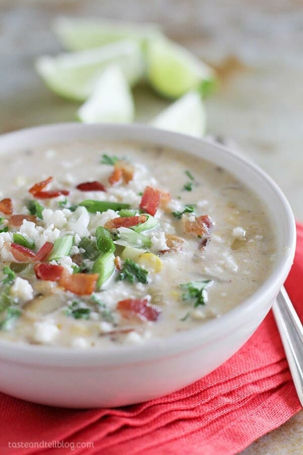 Fresh corn is scraped from the cob and added to this creamy Chipotle Corn Chowder recipe with an added kick of flavor from chipotle chiles.