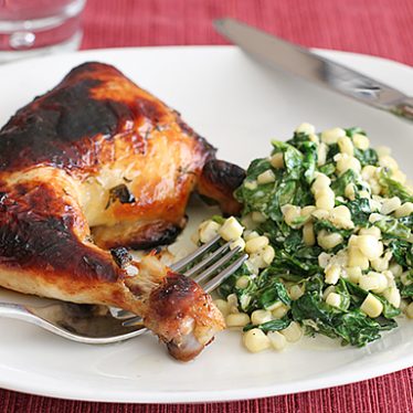 Honey-Lime Roast Chicken with Garlicky Creamed Corn and Spinach | www.tasteandtellblog.com