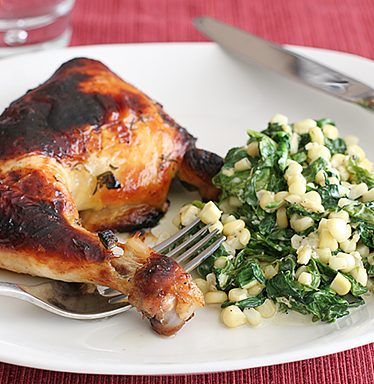 Honey-Lime Roast Chicken with Garlicky Creamed Corn and Spinach | www.tasteandtellblog.com