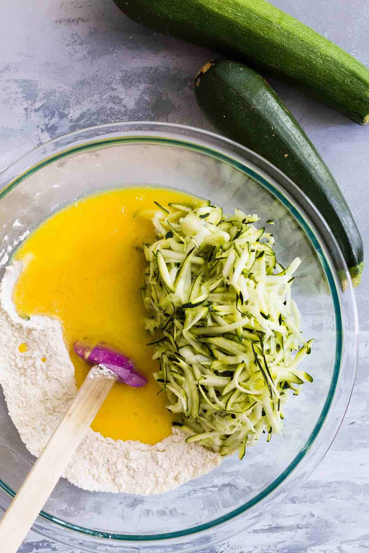 overhead view of ingredients for zucchini muffins