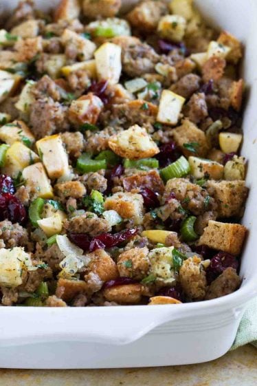 Sausage Stuffing with Apples and Cranberries - Taste and Tell