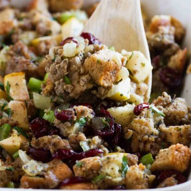 spoonful of Sausage Stuffing with Apples and Cranberries