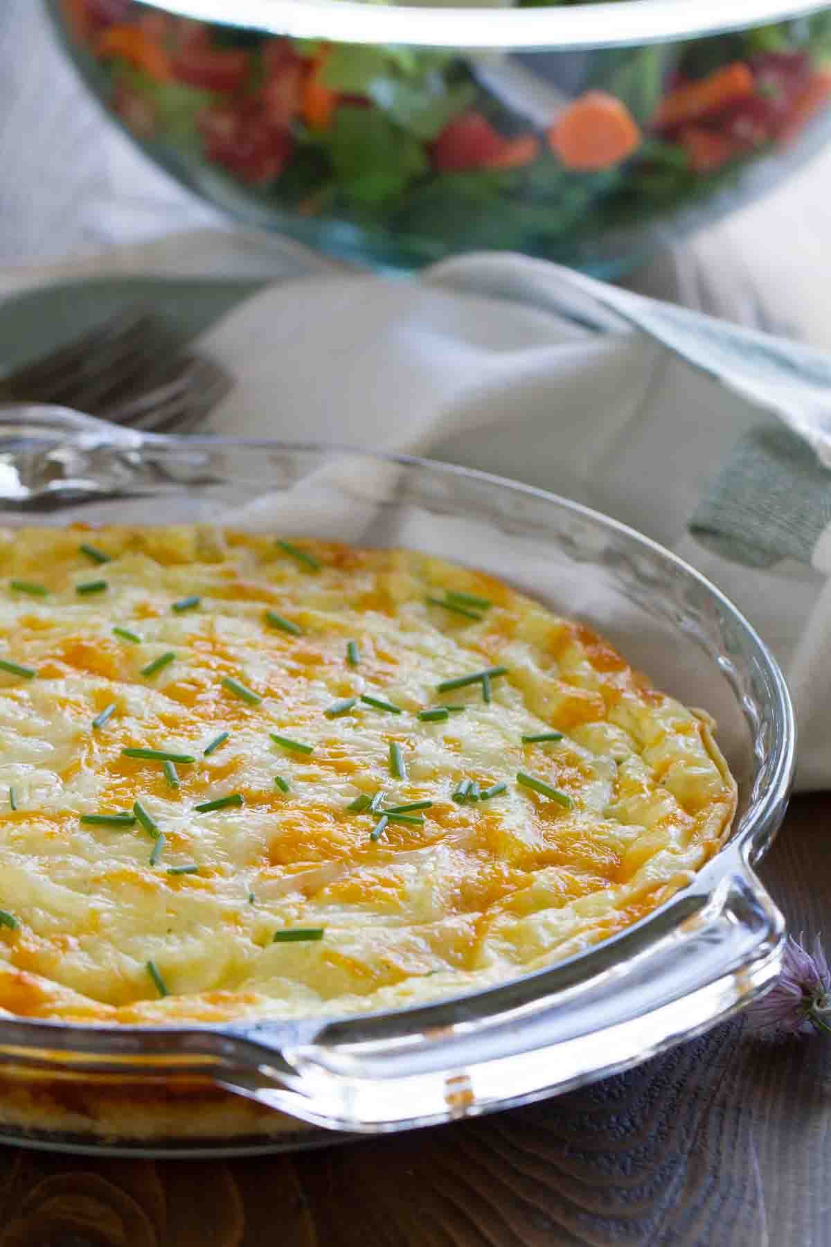 Full green chile tortilla pie in a pie dish