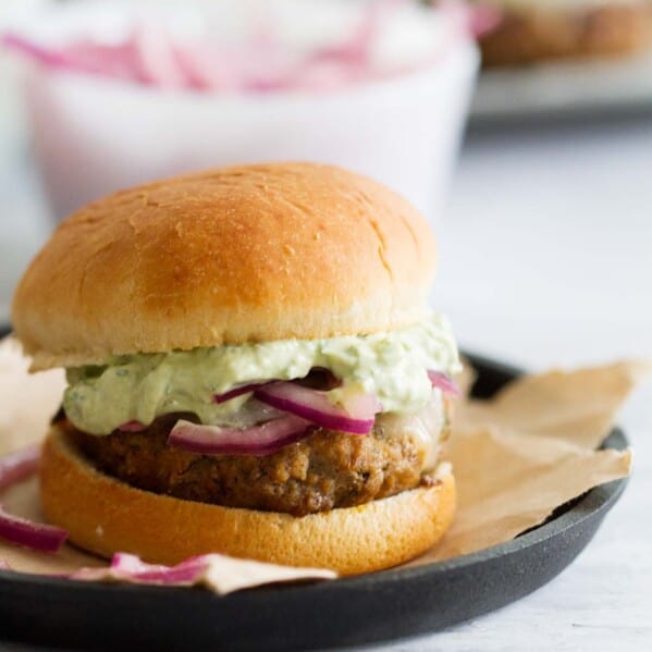 A fun alternative to regular burgers, these Poblano Pepper Slider Burgers are packed with pepper flavor. They are topped with marinated onions and a creamy guacamole to really take them over the top.