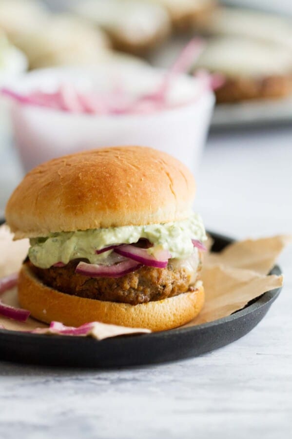 A fun alternative to regular burgers, these Poblano Pepper Slider Burgers are packed with pepper flavor. They are topped with marinated onions and a creamy guacamole to really take them over the top.