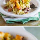 Ham and Cheese Strata with Broccoli collage with text bar.