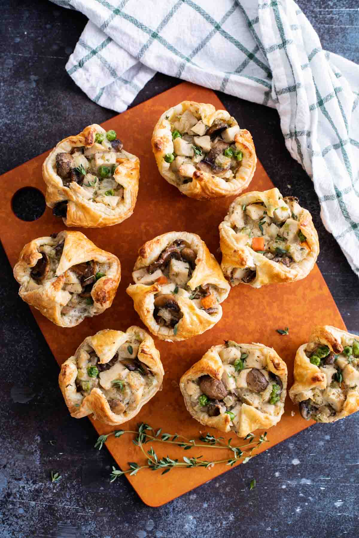 Single Serving Chicken Pot Pies made in a muffin tin.