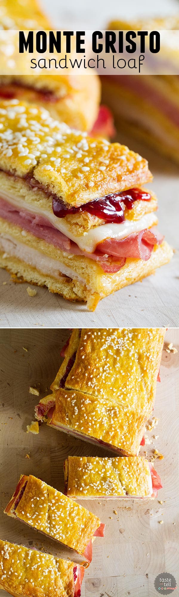A favorite sandwich - the Monte Cristo - takes a different form in this sandwich loaf that has layers of crescent dough, turkey, ham, cheese, and raspberry jam. This Monte Cristo Sandwich Loaf is perfect for pot lucks or picnics.