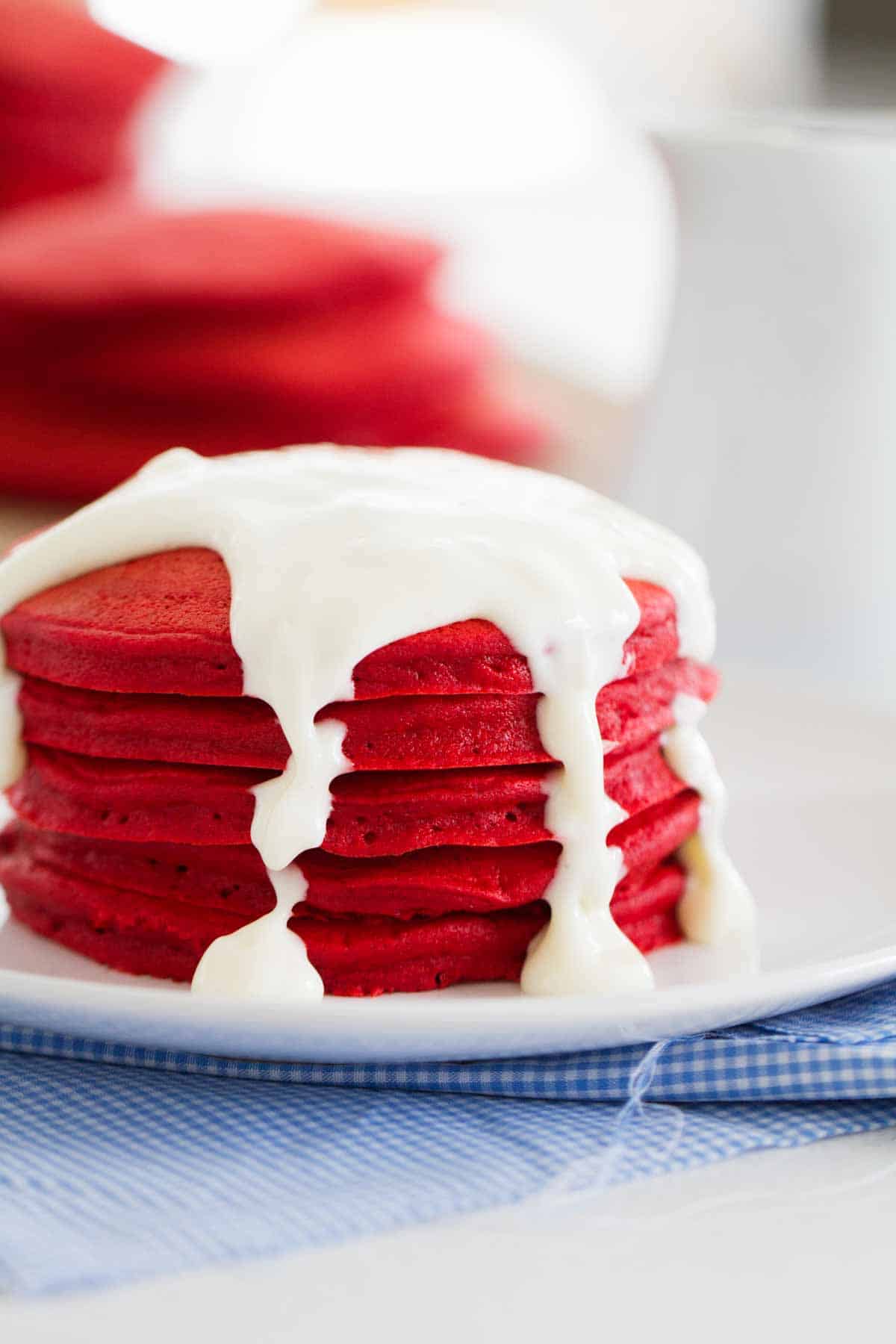 Red Velvet Pancakes with Cream Cheese Drizzle - Taste and Tell