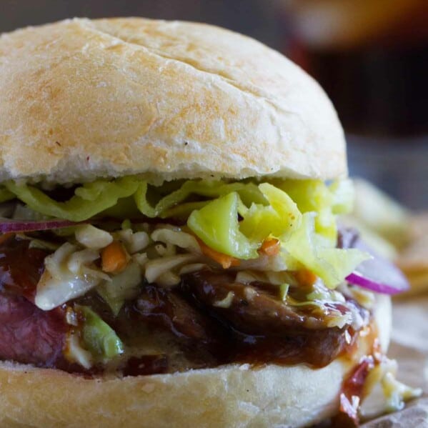 close up of sliced steak sloppy joe