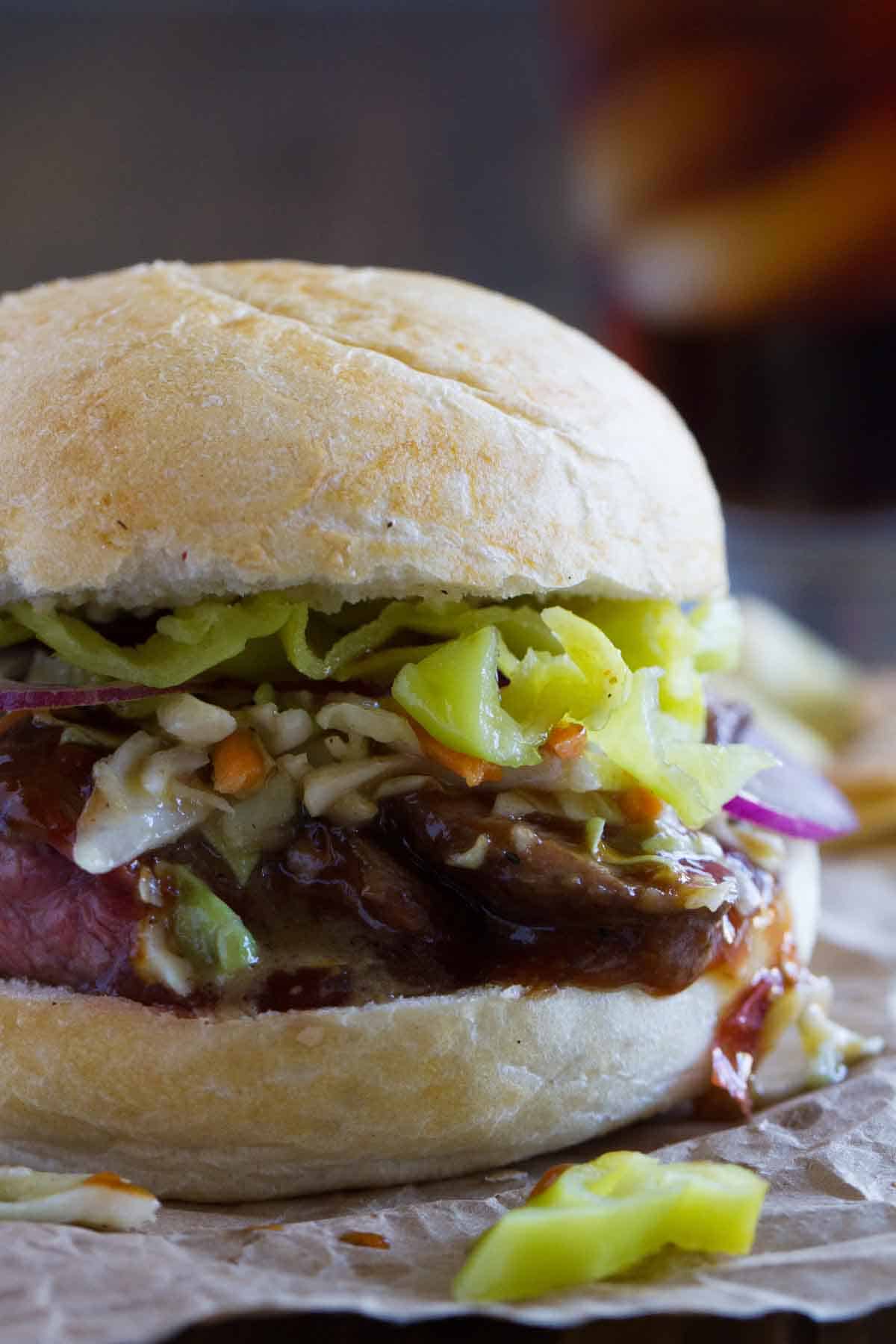 close up of sliced steak sloppy joe