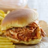 Need a quick hit for dinner tonight? These Chicken Sloppy Joes can be done in 15 minutes flat! Keep cooked, shredded chicken on hand for this easy dinner idea, or use a rotisserie chicken.