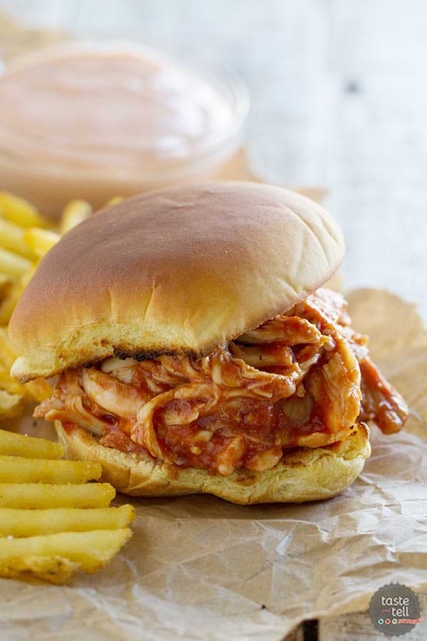 Need a quick hit for dinner tonight? These Chicken Sloppy Joes can be done in 15 minutes flat!  Keep cooked, shredded chicken on hand for this easy dinner idea, or use a rotisserie chicken.