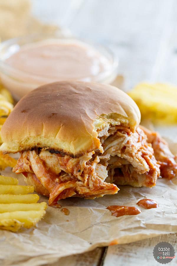 Need a quick hit for dinner tonight? These Chicken Sloppy Joes can be done in 15 minutes flat!  Keep cooked, shredded chicken on hand for this easy dinner idea, or use a rotisserie chicken.