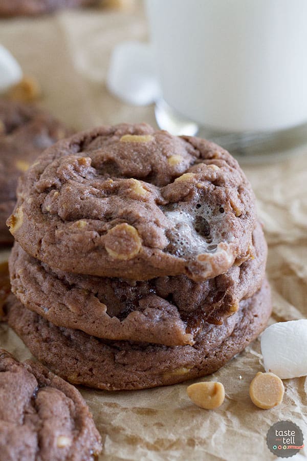 Chocolate Peanut Butter and Marshmallow Pudding Cookies