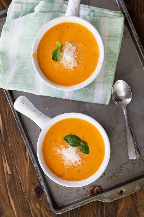 bowls of tomato basil soup