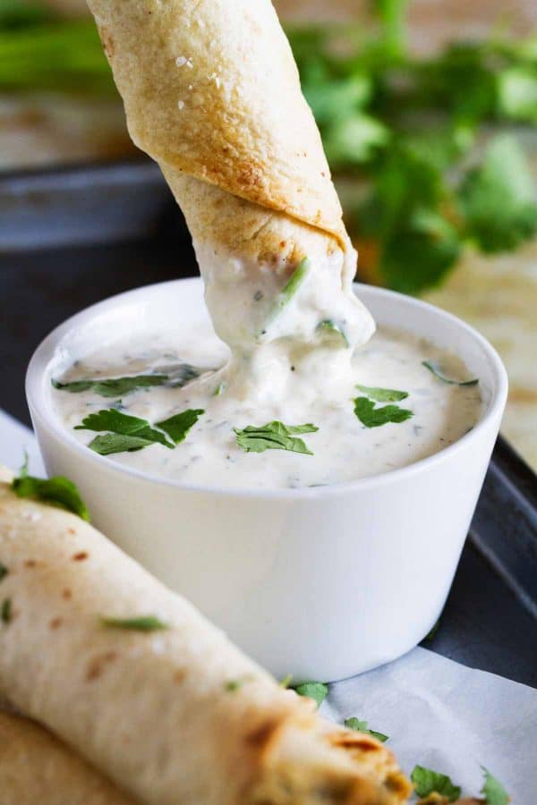 If you are looking for a chicken dinner that will satisfy both kids and adults, these Baked Creamy Chicken Taquitos are your answer! Creamy and flavorful and served with a delicious dressing, everyone loves this dinner idea!