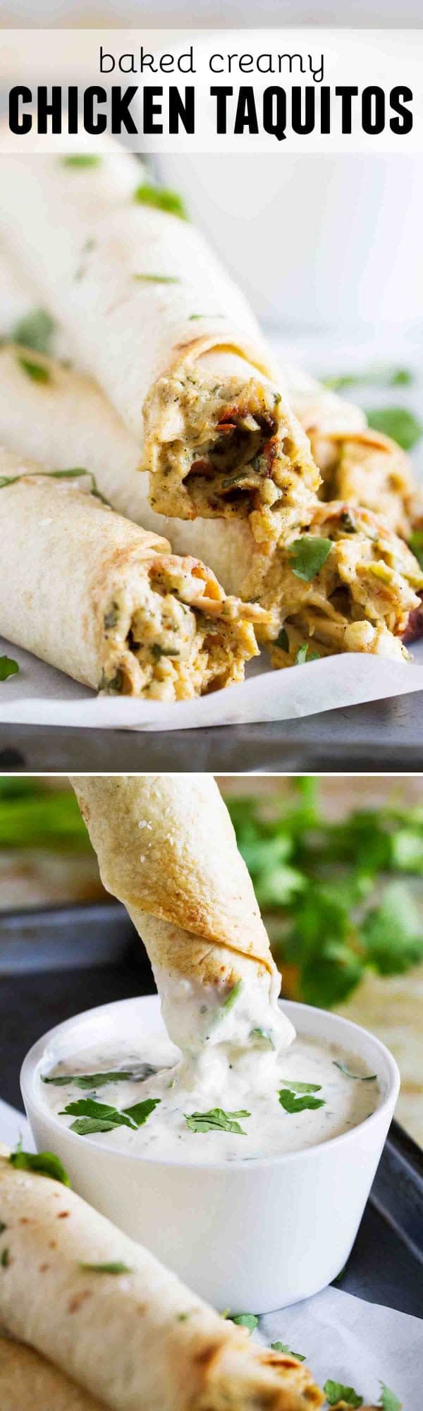 If you are looking for a chicken dinner that will satisfy both kids and adults, these Baked Creamy Chicken Taquitos are your answer! Creamy and flavorful and served with a delicious dressing, everyone loves this dinner idea!