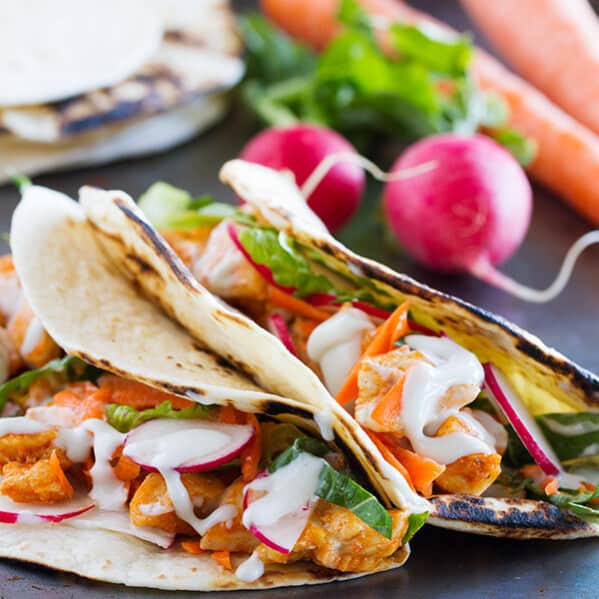 These buffalo chicken tacos are filled with all of your favorite buffalo chicken flavors, and they can be on the table in less than 30 minutes!