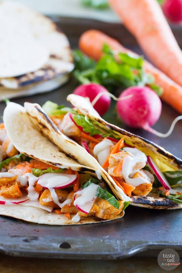 These buffalo chicken tacos are filled with all of your favorite buffalo chicken flavors, and they can be on the table in less than 30 minutes!