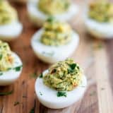 Green Olive Deviled Eggs with Fresh Herbs