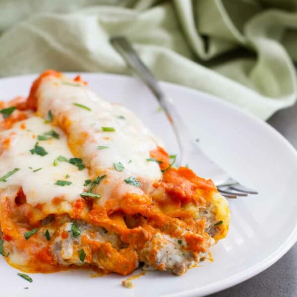 Ground Beef Stuffed Manicotti on a plate