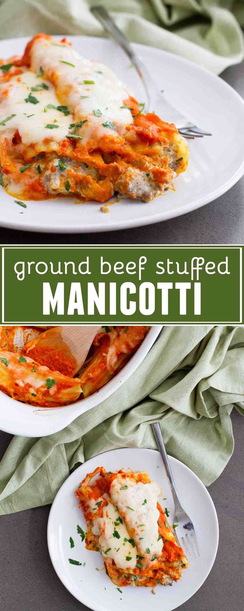 Ground Beef Stuffed Manicotti collage