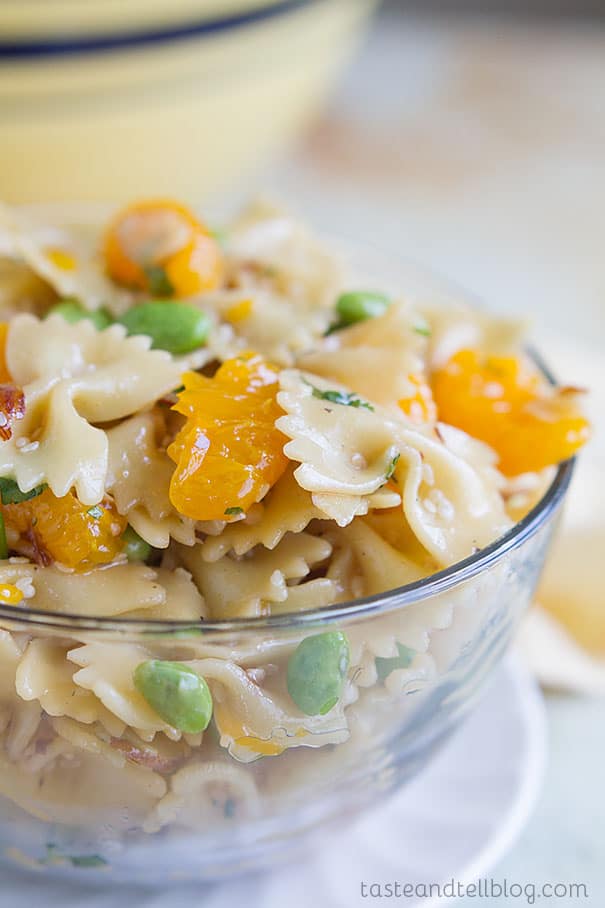 Oriental Pasta Salad in a glass bowl.