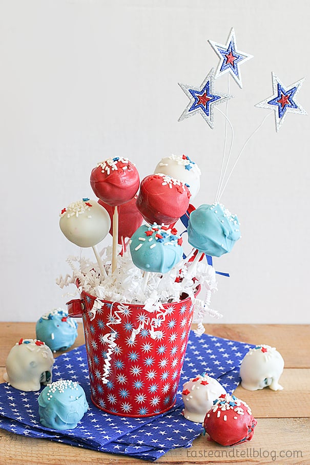 Red and Blue Velvet Cake Pops