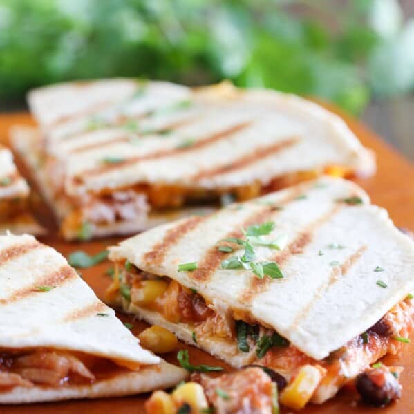 Grilled Chicken Quesadillas on a cutting board