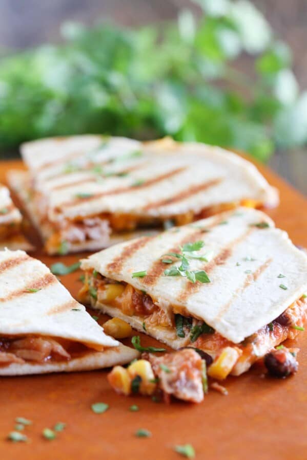 Grilled Chicken Quesadillas on a cutting board