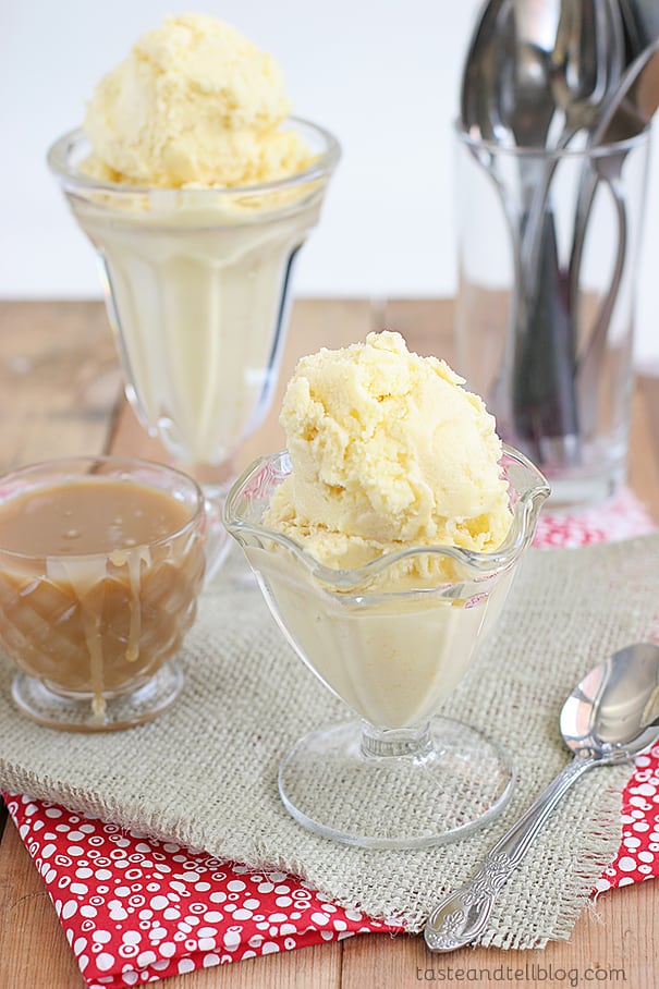 Sweet Corn Ice Cream with Salted Caramel Sauce | www.tasteandtellblog.com