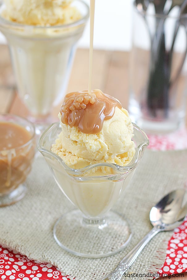 Sweet Corn Ice Cream with Salted Caramel Sauce | www.tasteandtellblog.com