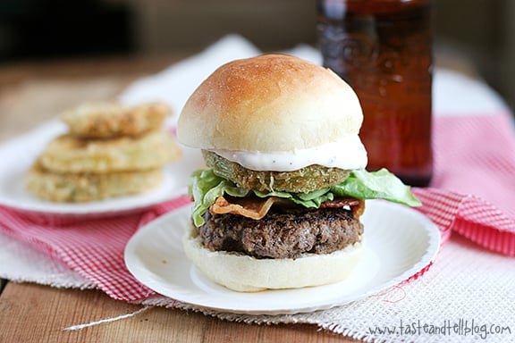 Bacon, Lettuce and Fried Green Tomato Sliders | www.tasteandtellblog.com