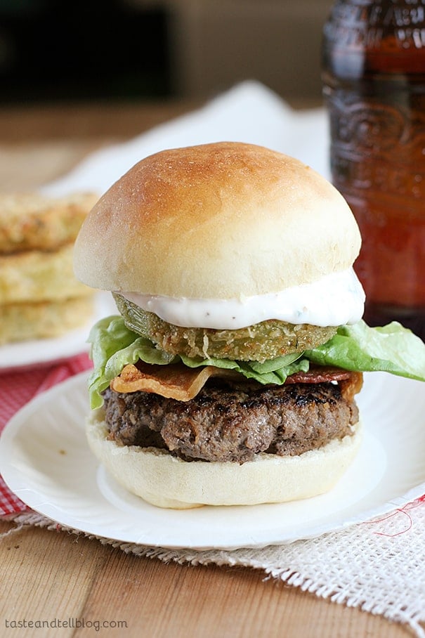 Bacon, Lettuce and Fried Green Tomato Sliders | www.tasteandtellblog.com