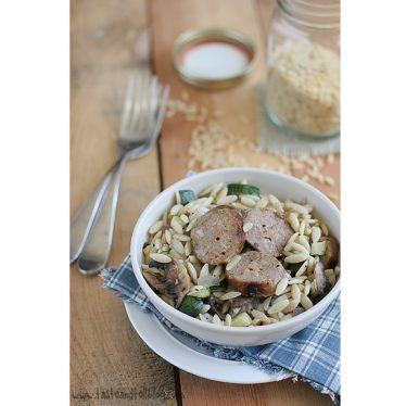 Orzo with Zucchini, Mushrooms and Sausage | www.tasteandtellblog.com
