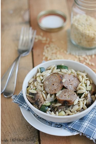 Orzo with Zucchini, Mushrooms and Sausage | www.tasteandtellblog.com