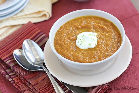 Spicy Carrot Ginger Soup from www.tasteandtellblog.com