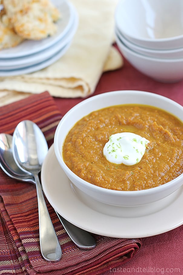 Spicy Carrot Ginger Soup from www.tasteandtellblog.com